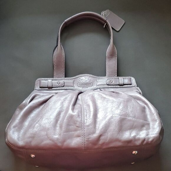 COACH Garnet Turn Lock Purse Satchel in Gray Leather Lavender Purple lining NWOT - Picture 10 of 16